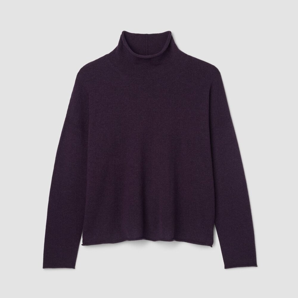 EILEEN FISHER Italian Cashmere Turtleneck Top, Aubergine, XS - Picture 4 of 11